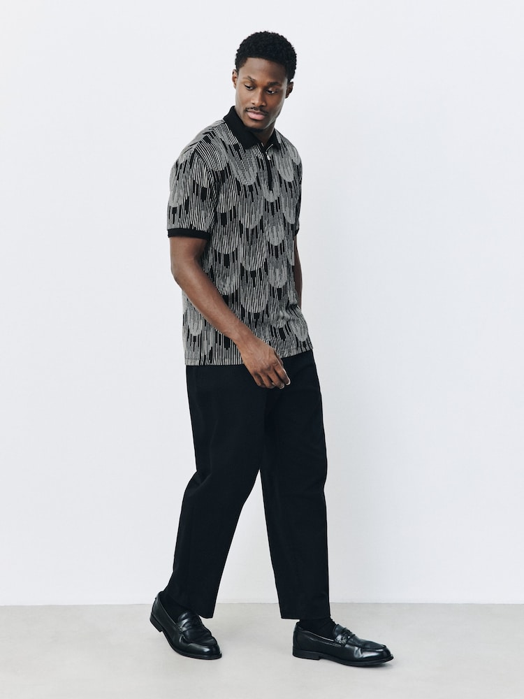 Gold/Black Party Pattern Smart Zip Neck Polo Shirt - Image 2 of 5 Gold/Black Party Pattern Smart Zip Neck Polo Shirt - Image 2 of 5