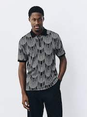 Gold/Black Party Pattern Smart Zip Neck Polo Shirt - Image 3 of 5