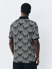 Gold/Black Party Pattern Smart Zip Neck Polo Shirt - Image 4 of 5