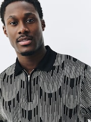 Gold/Black Party Pattern Smart Zip Neck Polo Shirt - Image 5 of 5
