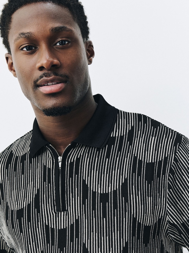 Gold/Black Party Pattern Smart Zip Neck Polo Shirt - Image 5 of 5 Gold/Black Party Pattern Smart Zip Neck Polo Shirt - Image 5 of 5
