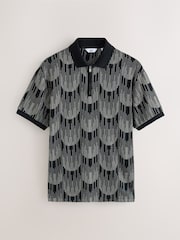Gold/Black Party Pattern Smart Zip Neck Polo Shirt - Image 6 of 8