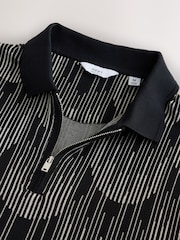 Gold/Black Party Pattern Smart Zip Neck Polo Shirt - Image 7 of 8