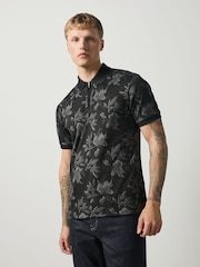Silver/Black Party Pattern Smart Zip Neck Polo Shirt - Image 1 of 7