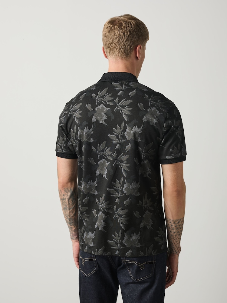 Silver/Black Party Pattern Smart Zip Neck Polo Shirt - Image 2 of 7 Silver/Black Party Pattern Smart Zip Neck Polo Shirt - Image 2 of 7
