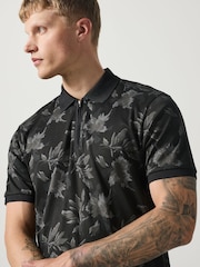 Silver/Black Party Pattern Smart Zip Neck Polo Shirt - Image 4 of 7