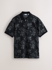 Silver/Black Party Pattern Smart Zip Neck Polo Shirt - Image 5 of 7