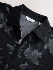 Silver/Black Party Pattern Smart Zip Neck Polo Shirt - Image 7 of 7
