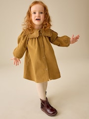 Mustard Yellow Collar Detail Long Sleeve Cord Dress (3mths-8yrs) - Image 2 of 8