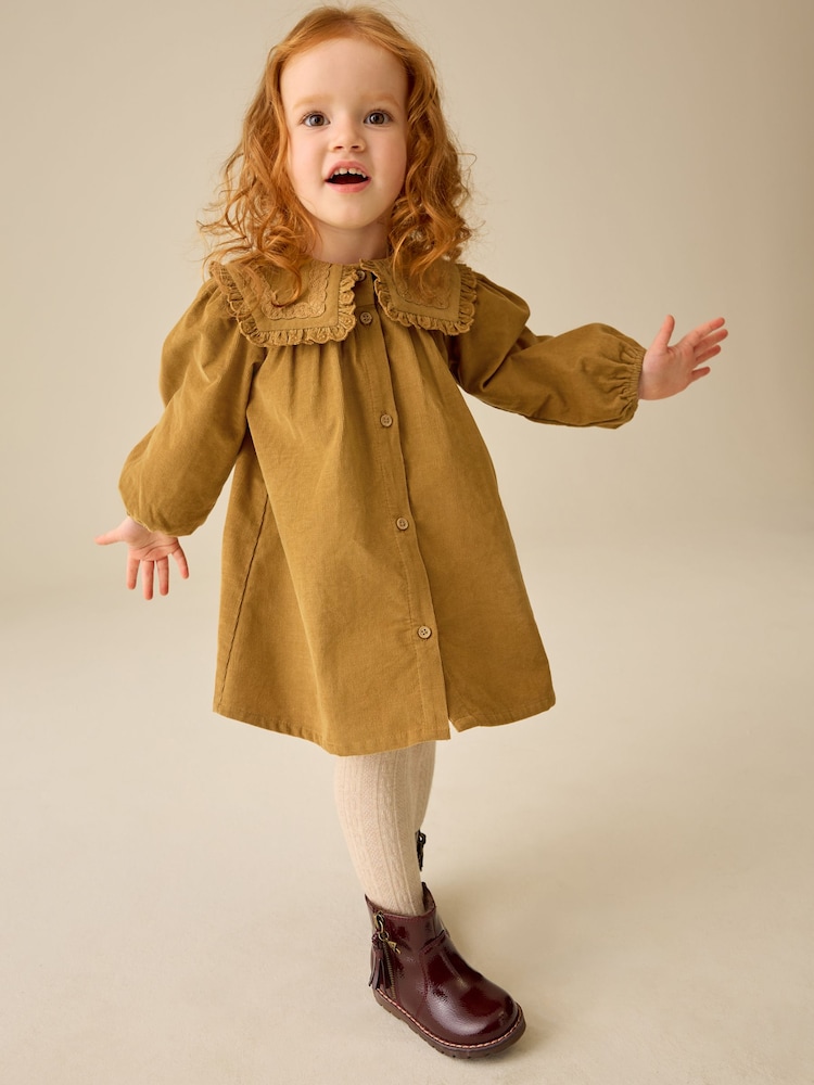 Mustard Yellow Collar Detail Long Sleeve Cord Dress (3mths-8yrs) - Image 2 of 8 Mustard Yellow Collar Detail Long Sleeve Cord Dress (3mths-8yrs) - Image 2 of 8