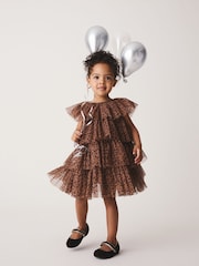Leopard Animal Print Mesh Tiered Occasion Dress (3mths-8yrs) - Image 1 of 4