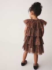 Leopard Animal Print Mesh Tiered Occasion Dress (3mths-8yrs) - Image 3 of 4