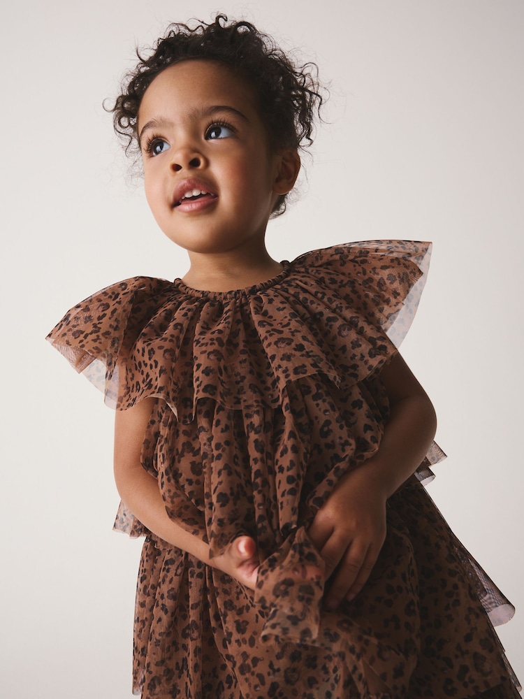 Leopard Animal Print Mesh Tiered Occasion Dress (3mths-8yrs) - Image 4 of 4 Leopard Animal Print Mesh Tiered Occasion Dress (3mths-8yrs) - Image 4 of 4