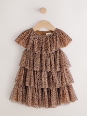 Leopard Animal Print Mesh Tiered Occasion Dress (3mths-8yrs) - Image 5 of 8
