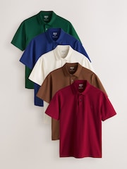 Green/Blue/Ecru/Brown/Red Regular Fit Motionflex Short Sleeve Jersey Polo Shirts 5 Pack - Image 1 of 13