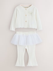 Baker by Ted Baker Cream 2 Piece Mesh Tutu Top & Flare Leggings Set - Image 1 of 6
