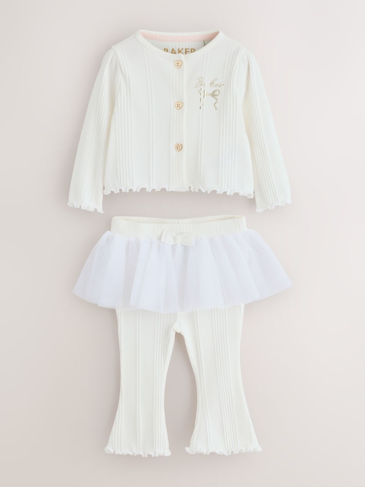 Baker by Ted Baker Cream 2 Piece Mesh Tutu Top & Flare Leggings Set - Image 1 of 6 Baker by Ted Baker Cream 2 Piece Mesh Tutu Top & Flare Leggings Set - Image 1 of 6