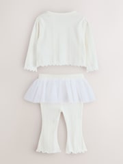 Baker by Ted Baker Cream 2 Piece Mesh Tutu Top & Flare Leggings Set - Image 2 of 6