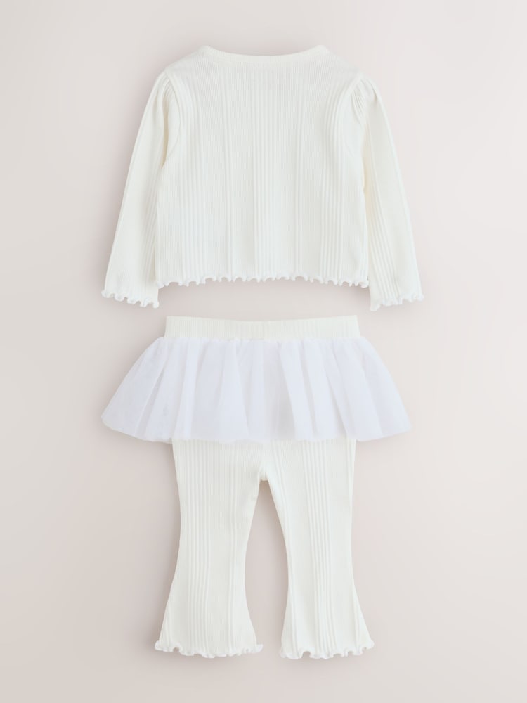 Baker by Ted Baker Cream 2 Piece Mesh Tutu Top & Flare Leggings Set - Image 2 of 6 Baker by Ted Baker Cream 2 Piece Mesh Tutu Top & Flare Leggings Set - Image 2 of 6