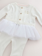 Baker by Ted Baker Cream 2 Piece Mesh Tutu Top & Flare Leggings Set - Image 3 of 6