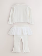Baker by Ted Baker Cream 2 Piece Mesh Tutu Top & Flare Leggings Set - Image 7 of 11