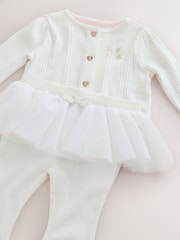 Baker by Ted Baker Cream 2 Piece Mesh Tutu Top & Flare Leggings Set - Image 8 of 11