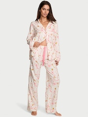 Victoria's Secret White Bow & Key Flannel Long Pyjama Set - Image 1 of 2