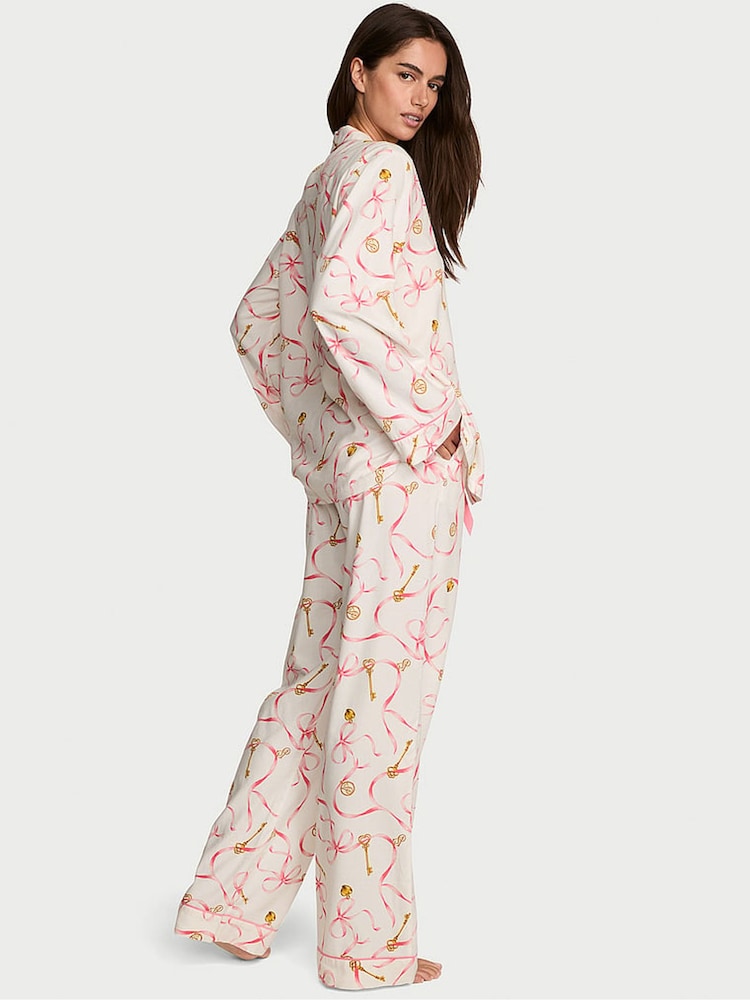 Victoria's Secret White Bow & Key Flannel Long Pyjama Set - Image 2 of 2