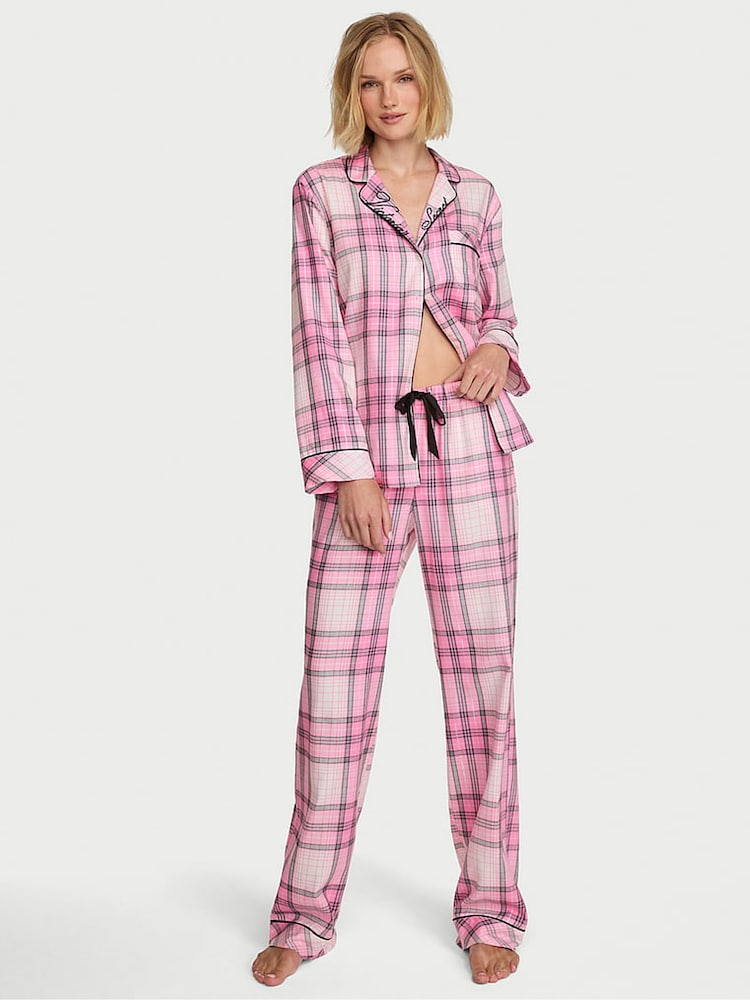 Victoria's Secret Pretty Blossom Pink Tartan Flannel Long Pyjama Set - Image 1 of 2