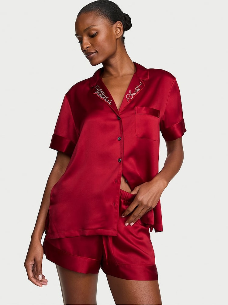 Victoria's Secret Red Lacquer Shine Satin Short Pyjamas Set - Image 1 of 3 Victoria's Secret Red Lacquer Shine Satin Short Pyjamas Set - Image 1 of 3