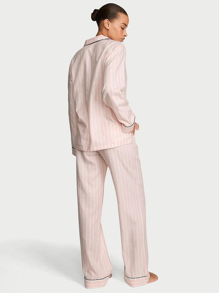 Victoria's Secret Pretty Blossom Pink Iconic Stripe Flannel Long Pyjama Set - Image 2 of 2