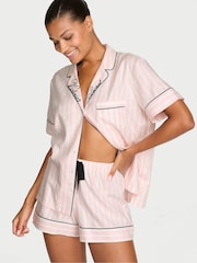 Victoria's Secret Pretty Blossom Pink Iconic Stripe Flannel Shorts Pyjama Set - Image 1 of 2