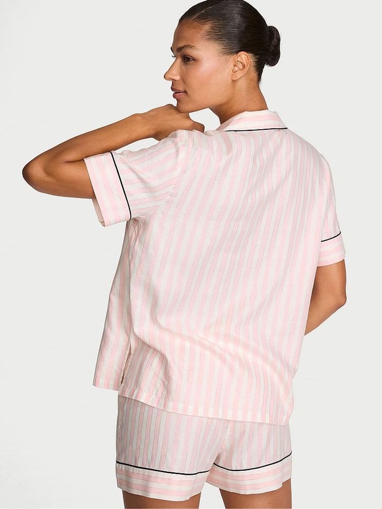 Victoria's Secret Pretty Blossom Pink Iconic Stripe Flannel Shorts Pyjama Set - Image 2 of 2