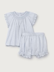 The White Company Blue Baby  Cotton Broderie Frill Blouse & Bloomer Set - Image 1 of 1