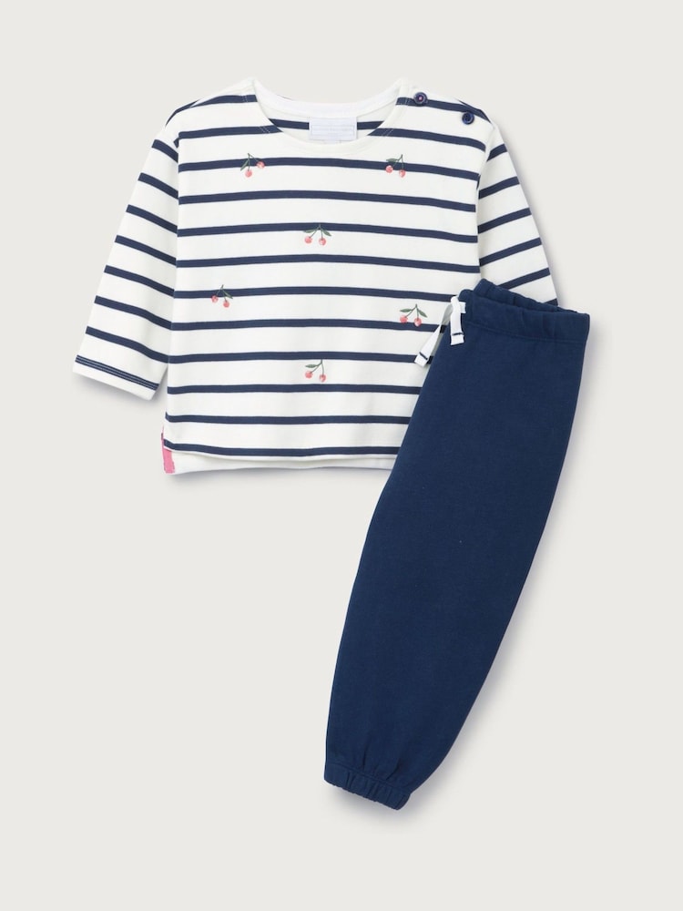 The White Company Blue Cotton Blend Breton Cherry Top & Joggers Set - Image 5 of 5