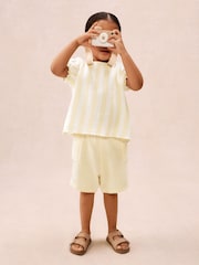 The White Company Yellow Crinkle Cotton Stripe Top & Shorts Set - Image 2 of 4