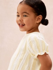 The White Company Yellow Crinkle Cotton Stripe Top & Shorts Set - Image 3 of 4