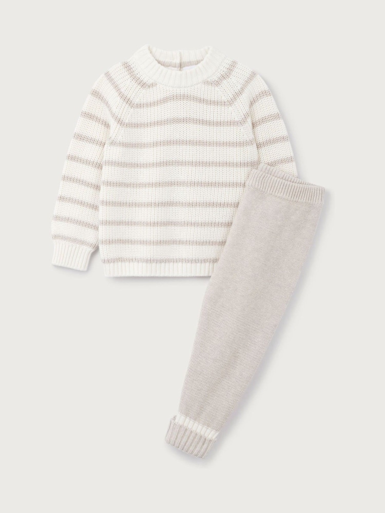 The White Company White Cotton Stripe Jumper & Leggings Set - Image 1 of 5