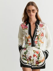 Reiss Ivory/Black Selina Reiss | NYBG Scarf-Print Shorts - Image 1 of 6