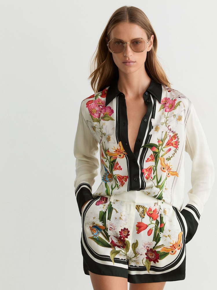 Reiss Ivory/Black Selina Reiss | NYBG Scarf-Print Shorts - Image 1 of 6