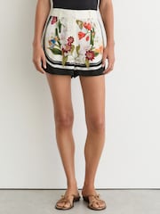 Reiss Ivory/Black Selina Reiss | NYBG Scarf-Print Shorts - Image 4 of 6