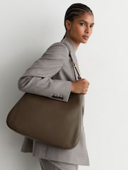 Серо-коричневый - Кожаная сумка-тоут Reiss Sabine - Изображение 1 6
