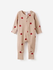 Cotton On Latte Cream/Lady Bug Long Sleeve Zip Sleepsuit - Image 1 of 3