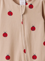 Cotton On Latte Cream/Lady Bug Long Sleeve Zip Sleepsuit - Image 2 of 3
