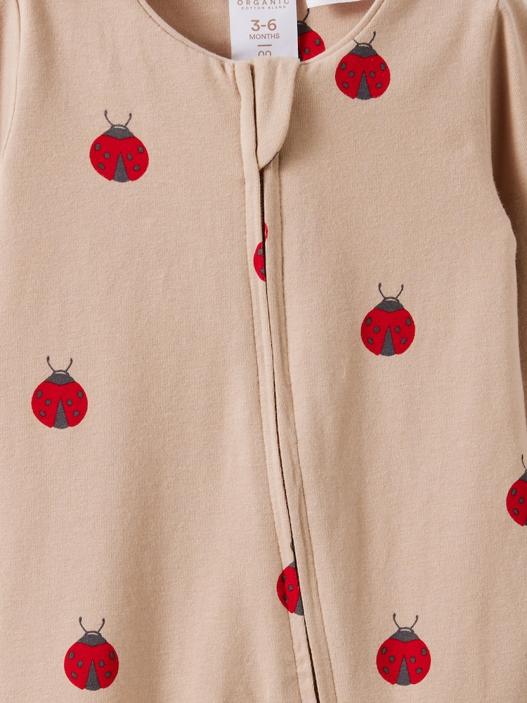 Cotton On Latte Cream/Lady Bug Long Sleeve Zip Sleepsuit - Image 2 of 3
