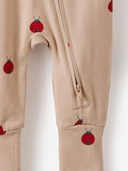 Cotton On Latte Cream/Lady Bug Long Sleeve Zip Sleepsuit - Image 3 of 3