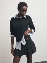 Melns - Ponte Pleated Mini Skirt with Gold Button Detailing - Attēls 1 no 5