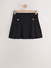 Melns - Ponte Pleated Mini Skirt with Gold Button Detailing - Attēls 3 no 5