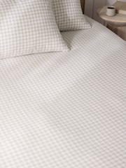 Natural Gingham Brushed Fitted Sheet and Pillowcase Set - Image 1 of 2