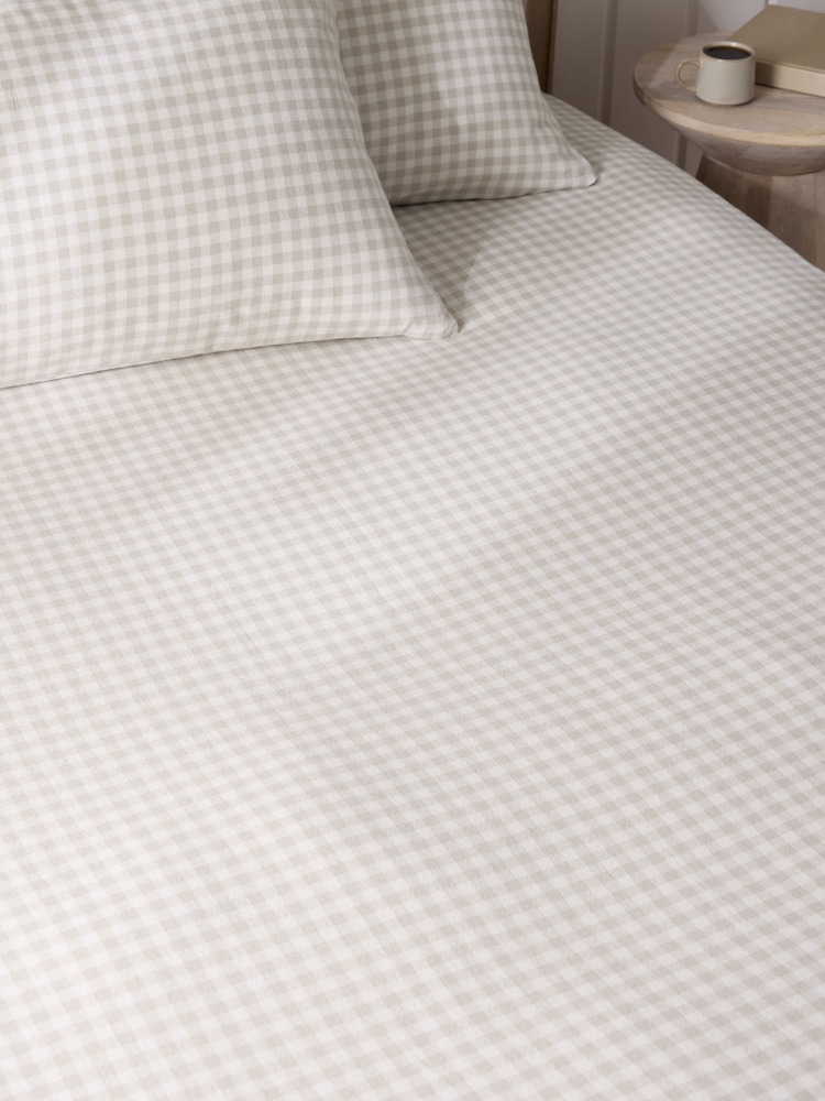 Natural Gingham Brushed Fitted Sheet and Pillowcase Set - Image 1 of 2